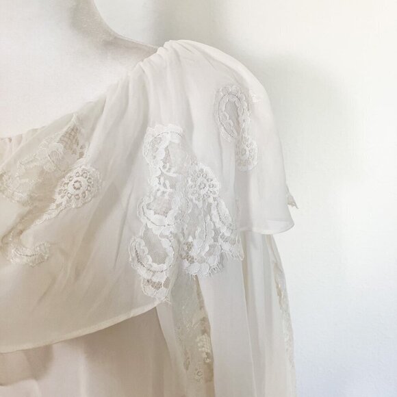 Natori Bell Sleeve Off-Shoulder Lace Cream oversized flowy blouse size Small - Picture 6 of 8